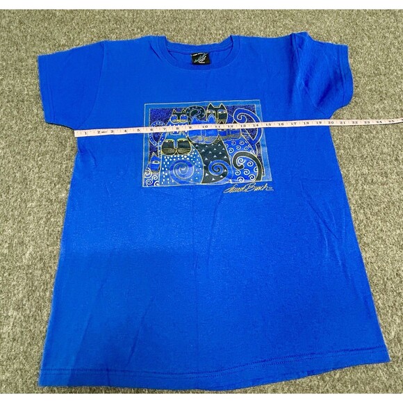 Vintage Laurel Burch Cotton Tee Shirt Cats Royal Blue Unisex Medium NICE - Picture 6 of 7